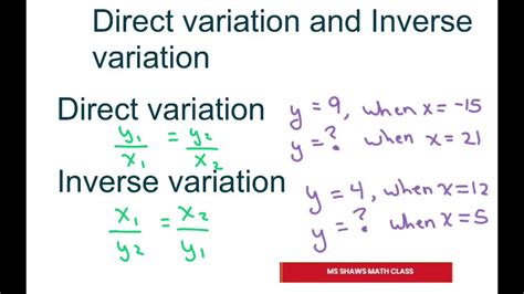 Two Examples Of Direct And Inverse Variation Youtube