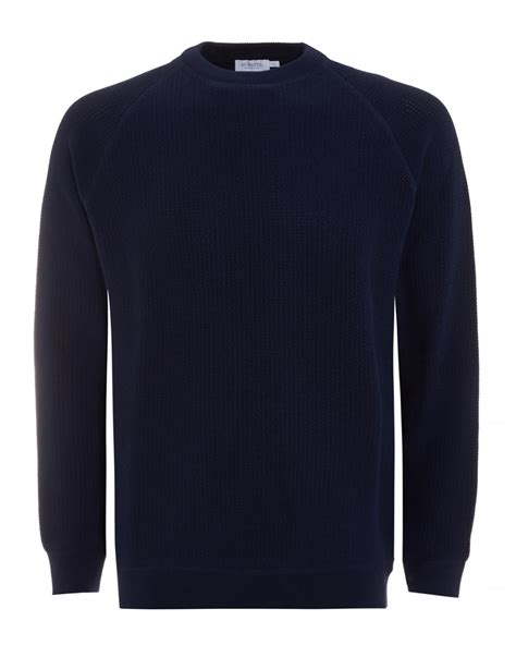 Sunspel Mens Jumper Navy Blue Crew Neck Knitted Sweater