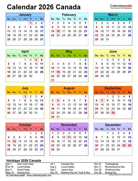 Canada Calendar 2026 Free Printable Pdf Templates