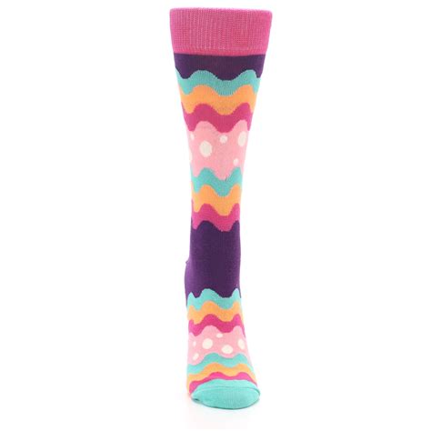 Pink Multi Wave Stripe Women S Dress Socks Boldsocks