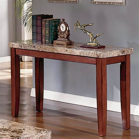 A shiny and sleek chrome finish makes up the frame of this beautiful table that effortlessly displays gorgeous style. Steve Silver Company Montibello Marble Sofa Table - MN700S