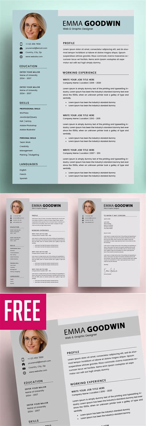 It even has a matching resume for a truly professional look. 2 Page Resume + Cover Letter - FREE | Free Stuff | Graphic ...