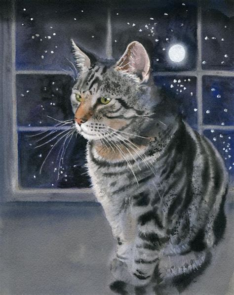Tabby Cat Art Painting Print Watercolor Painting Rachel Parker Etsy
