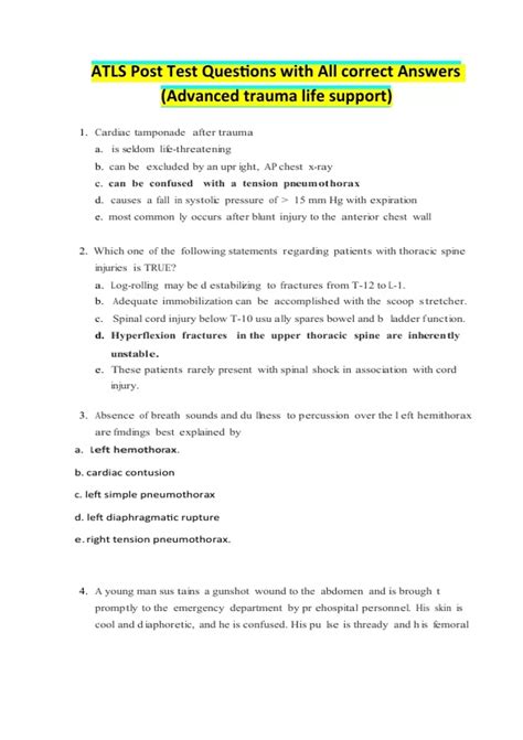 ATLS Post Test Questions with All correct Answers (Advanced trauma life