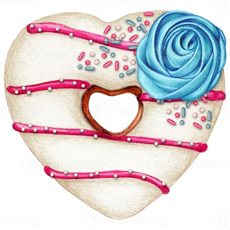 Free Watercolor Hand Drawn Heart Shaped Donut 21383652 Png With