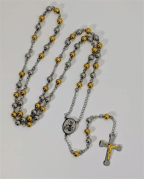 Two Tone Stainless Steel Rosary Steel Prayer Beads Etsy