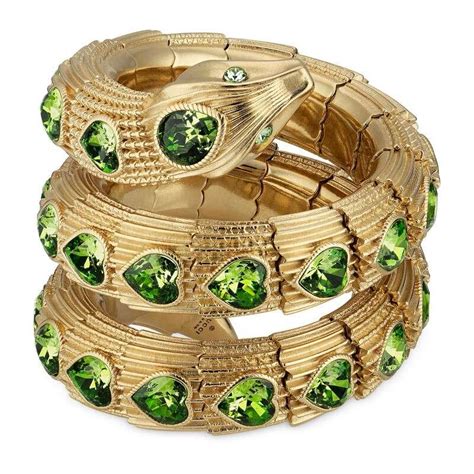 Gucci Triple Wrap Snake Bracelet With Crystals In Green Lyst