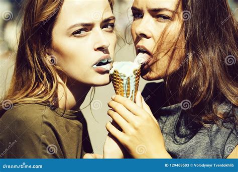 pretty girls eating ice cream stock image image of girls pretty 129469503