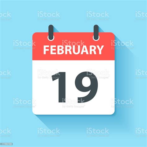 February 19 Daily Calendar Icon In Flat Design Style Stock Illustration