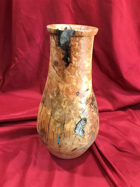 14 Alligator Juniper Wood Vase With Turquoise Inlay Wooden Vase