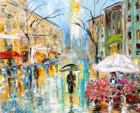 Paris Spring Rain Painting In Oil Landscape Palette Knife Impressionism On Canvas 16x20 Fine Art