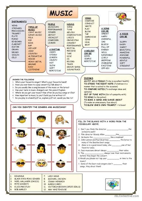 Music English Esl Worksheets Pdf And Doc