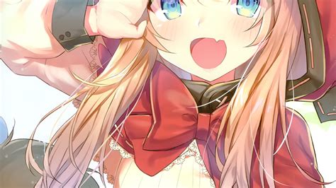 Download 1920x1080 Cute Anime Girl Blue Eyes Smiling Blonde Ribbon