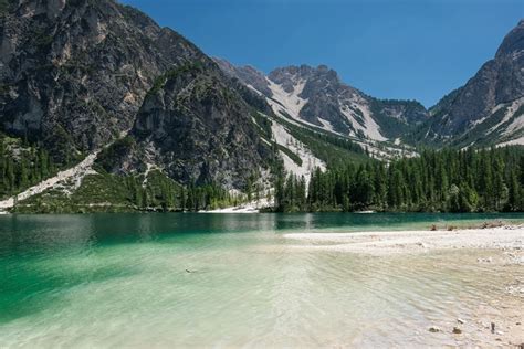 4k Lake Braies Dolomite Alps South Tyrol Mountains Lake Italy