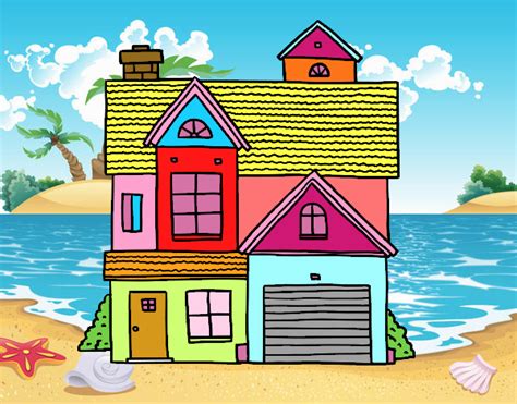 Desenho De Uma Casa Na Praia Pintado E Colorido Por Usuário Não