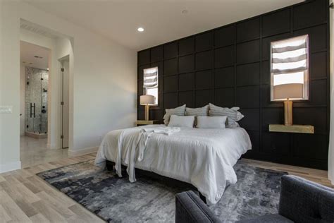 Modern Black And White Master Bedroom With Custom Black Headboard Hgtv