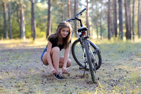 Wallpaper Trees Forest Women Outdoors Portrait Brunette Bicycle