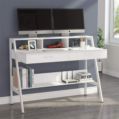 Tribesigns Computer Desk With Storage Shelf And Drawers Modern 47 Inch