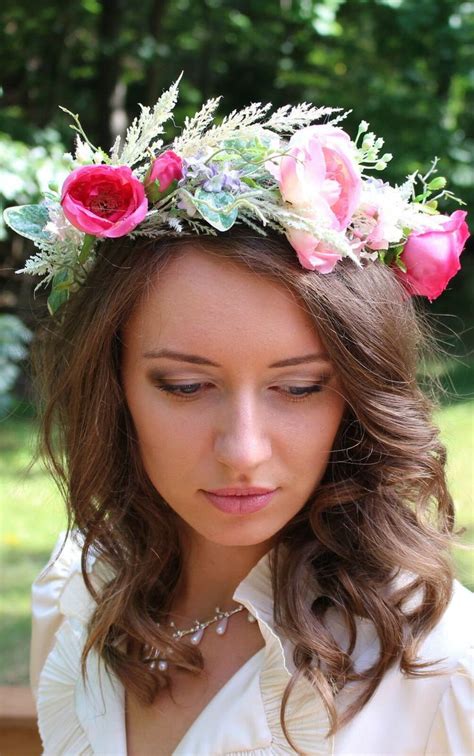 Unique Wedding Flower Headband Mixed Flowers Hair Wreath Boho Style