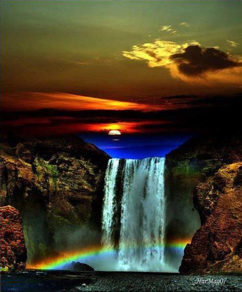 Rainbow Waterfall Sunset Beautiful Nature Beautiful Waterfalls
