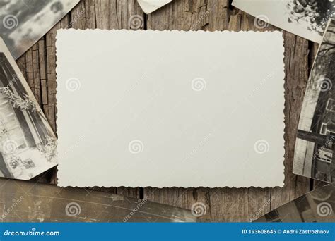Old Vintage Photo Template Mockup On Wooden Background Empty Retro