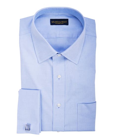 Classic Fit Non Iron Blue Solid Spread Collar With French Cuff Mens