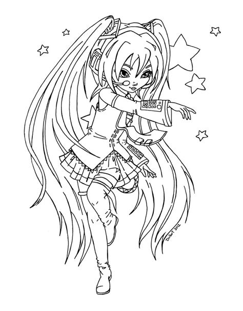 Miku From Vocaloid Lineart By Jadedragonne Deviantart Com On Deviantart Chibi Coloring Pages