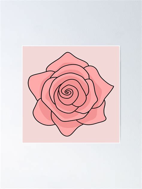 A Pink Rose Simple Drawing Poster By Nutmegfairy Redbubble