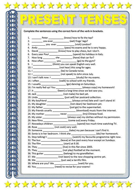 Present Tenses Review Worksheet Free ESL Printable Worksheets Made