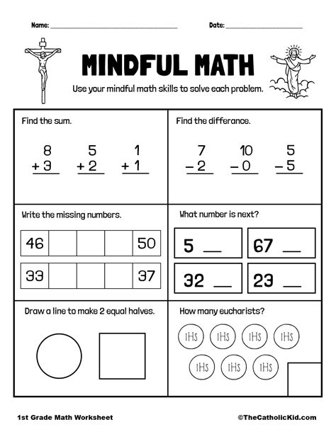 Pin On Catholic Themed 1st Grade Math Worksheets Math Review 1st