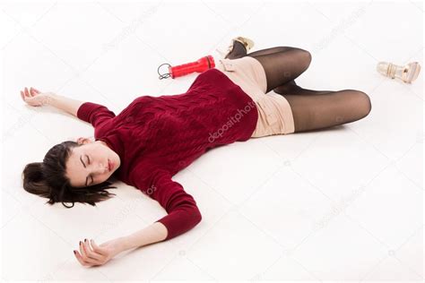 Crime Scene Simulation Victim Lying On The Floor Stock Photo Demian