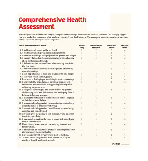 Free Sample Health Assessment Templates In Pdf Ms Word Excel Free