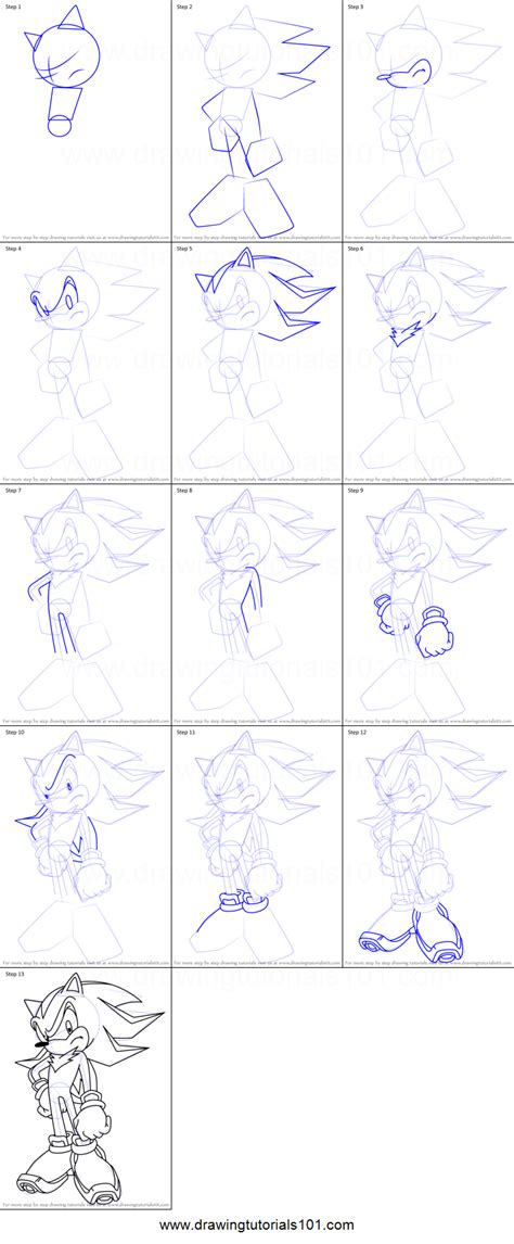 How To Draw Shadow The Hedgehog From Sonic X Printable Step By Step