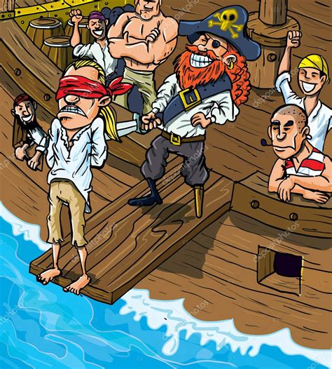 Pirata De Dibujos Animados Caminando Por La Tabla