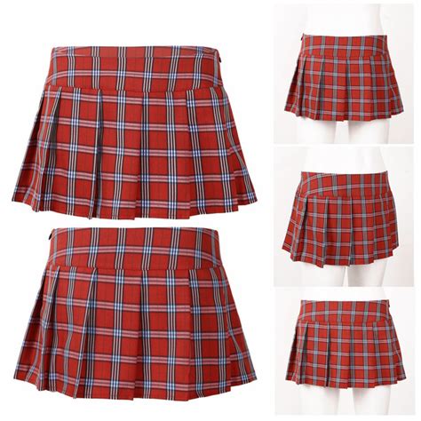 woman s sexy role play schoolgirl lingerie micro mini pleated plaid skater skirt cosplay dress