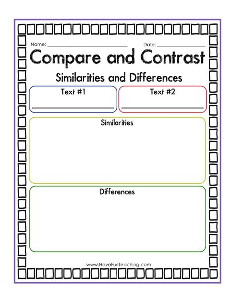 Compare And Contrast Similarities And Differences Graphic Organizer Worksheet Have Fun Teaching
