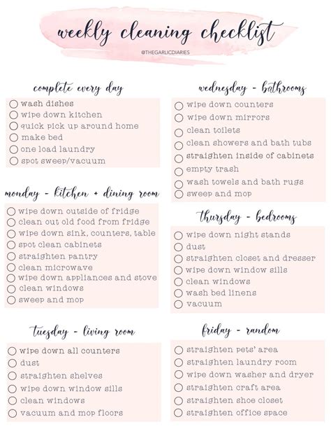Weekly Cleaning Checklist With Free Downloadable