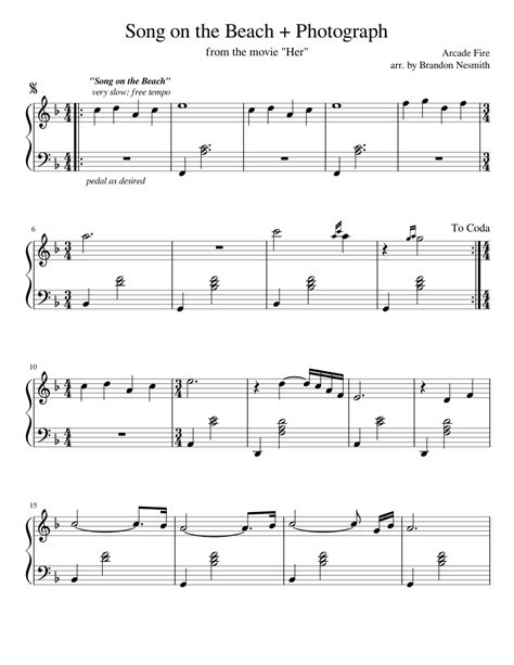 Play beach album song mp3 by veronica fusaro and download beach song on gaana.com. Song on the Beach + Photograph (from the movie "Her") Sheet music for Piano | Download free in ...
