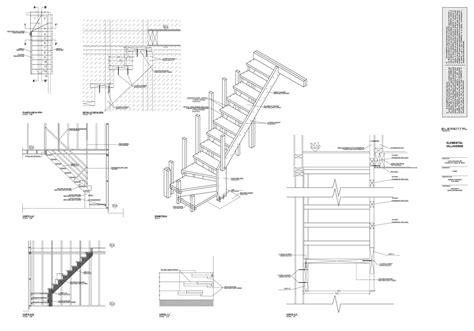 some drawings of stairs and railings on a white background with blueprint text below