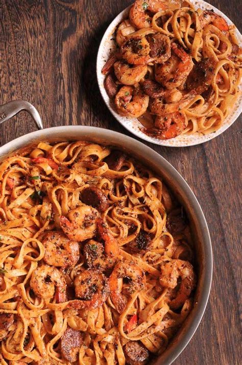A comforting shrimp pasta is just minutes away. Shrimp pasta with sausage | Cajun shrimp pasta, Creamy ...