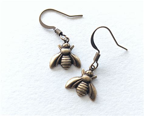 Brass Bee Earrings Bee Earrings Small Earrings Minimalistic Etsy