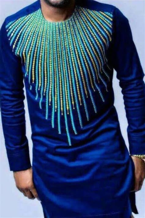 Blue Embroidery Traditional Nigeria Men Attire Kipfashion