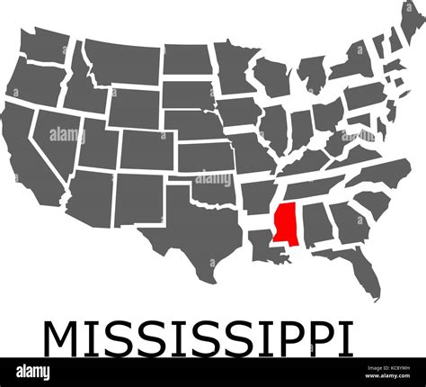 Bordering Geographical Map Of Usa With State Of Mississippi Marked With