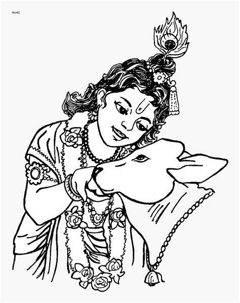 Krishna With Cow Drawing HD Png Download Transparent Png Image PNGitem