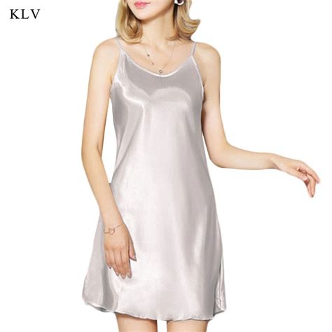 Klv Womens Silk Satin Chemise Nightdress Sexy Lotus Hem Sling Dress