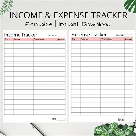 Income And Expense Tracker Printable Money Tracker Monthly Budget Tracker