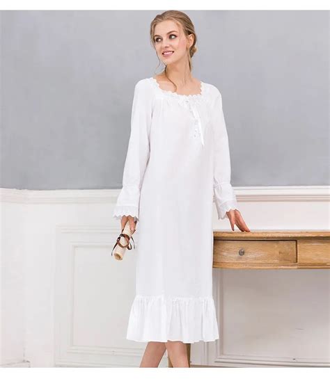 100 Cotton Plain White Cotton Nightshirts Womens Long Sleeve Plain White Nightgown Buy