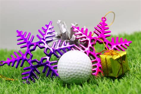 Golf Ball With Christmas Decoration For Golfer Holiday Stock Image