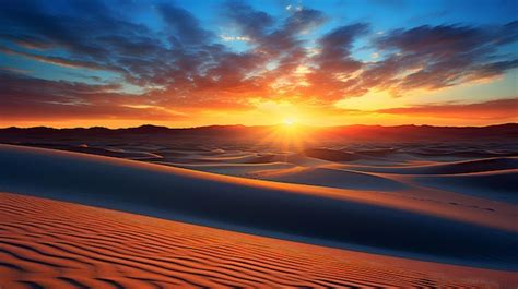 Premium Ai Image Sunrise In A Desert With Colorful Dunes In The