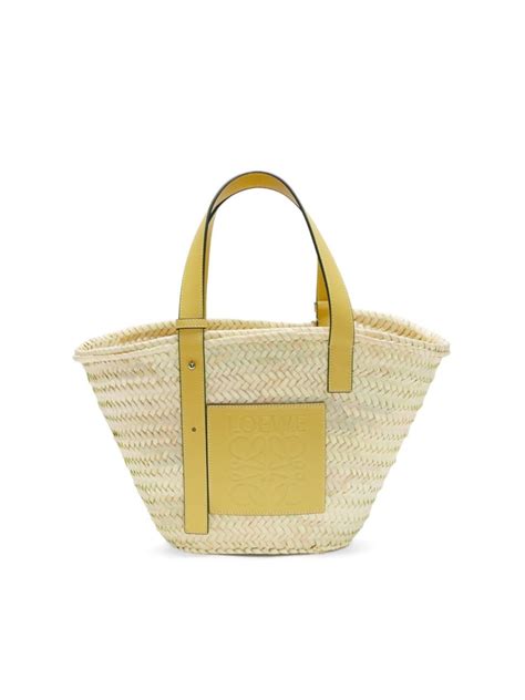 Loewe Womens Medium Leather Trimmed Woven Basket Bag In Dark Yellow